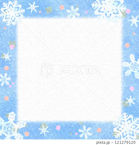 冬イメージ　かわいい雪の結晶の正方形フレーム・背景素材 121279120