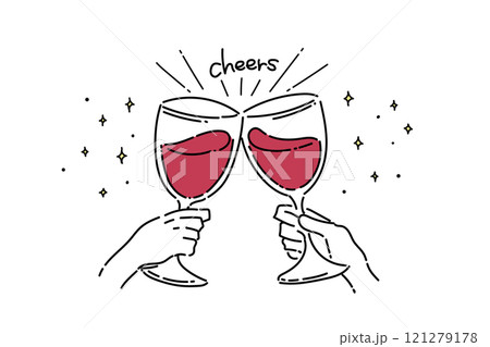 ワインを乾杯している手のイラスト(カラー01) ワインを乾杯している手のイラスト(カラー01) 121279178