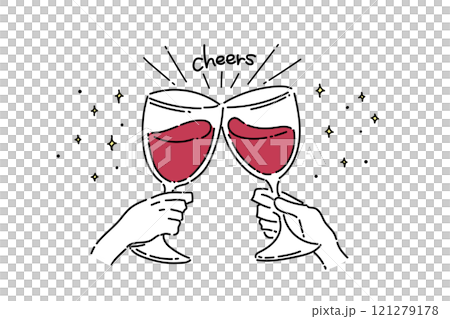 Illustration of hands toasting wine (color 01) 121279178