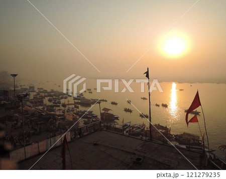 Varanasi is a city on the Ganges river in northern India that has a central place in pilgrimage, death, and mourning in the Hindu world. 121279235