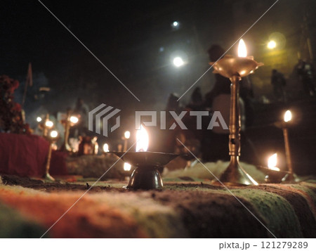 Varanasi is a city on the Ganges river in northern India that has a central place in pilgrimage, death, and mourning in the Hindu world. 121279289