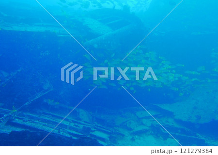 The Seatiger shipwreck when SCUBA diving off of Oahu. Wreck diving adventures with Oahu Diving, your wreck dive specialist. 121279384