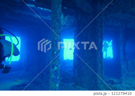 The Seatiger shipwreck when SCUBA diving off of Oahu. Wreck diving adventures with Oahu Diving, your wreck dive specialist. 121279410