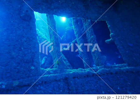 The Seatiger shipwreck when SCUBA diving off of Oahu. Wreck diving adventures with Oahu Diving, your wreck dive specialist. 121279420