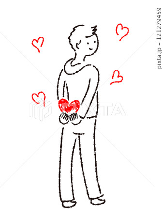 ハートを隠し持っている男の子のシンプル手描きイラスト 121279459
