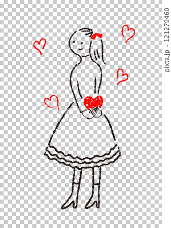 ハートを隠し持っている女の子のシンプル手描きイラスト 121279460