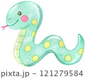 横向きのかわいい蛇(ヘビ)の水彩イラスト 横向きのかわいい蛇(ヘビ)の水彩イラスト 121279584
