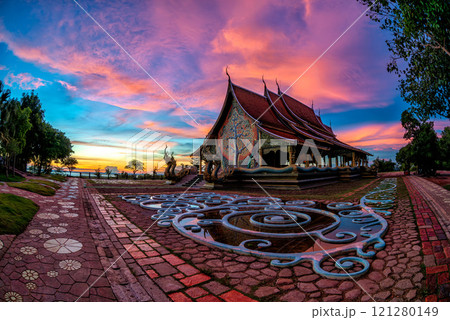 Twilight shot of Sirindhorn Wararam Phu Prao Temple is public Temple in Ubonrachatani, Thailand. Twilight shot of Sirindhorn Wararam Phu Prao Temple is public Temple in Ubonrachatani, Thailand. 121280149