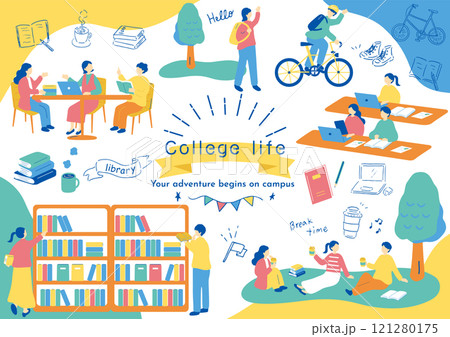 キャンパスライフを楽しむ学生達 キャンパスライフを楽しむ学生達 121280175