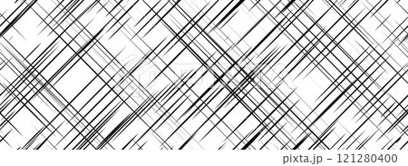 Black cross hatch seamless texture. Diagonal line repeated pattern surface. Rough sackcloth fabric background. Crosshatch linen canvas burlap overlay wallpaper. Vector textile backdrop 121280400