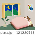 A bear snores under a blanket at night 121280543