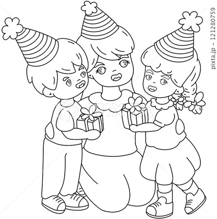 line drawing of children celebrating New Year 121280759