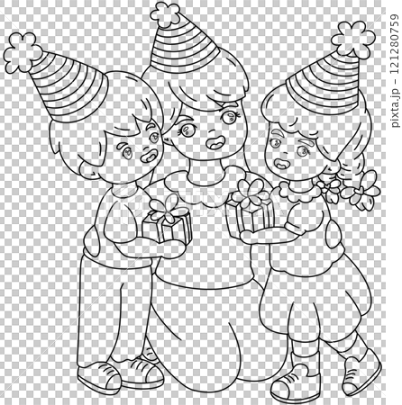 line drawing of children celebrating New Year 121280759