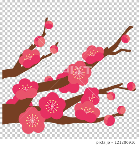梅花向量圖（紅梅，5 瓣） 121280910