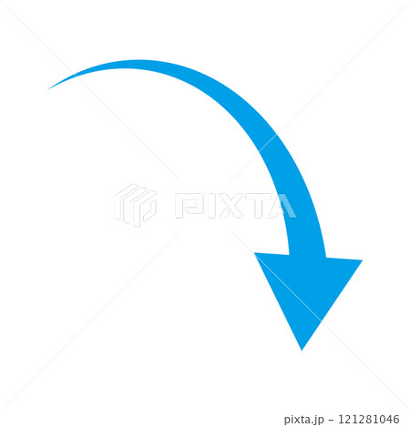 下降する矢印のシルエット　シンプル　青 121281046