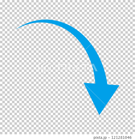 下降する矢印のシルエット　シンプル　青 121281046