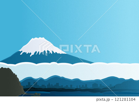 雲の上にそびえ立つ富士山のイラスト 121281104