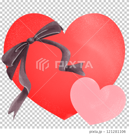 A red heart and a small pink heart wrapped in a brown ribbon, watercolor style illustration A red heart and a small pink heart wrapped in a brown ribbon, watercolor style illustration 121281106