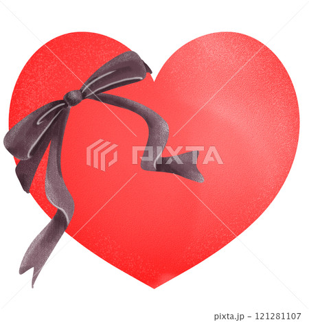 ブラウンのリボンが巻かれた赤いハートの水彩風イラストのイラスト素材