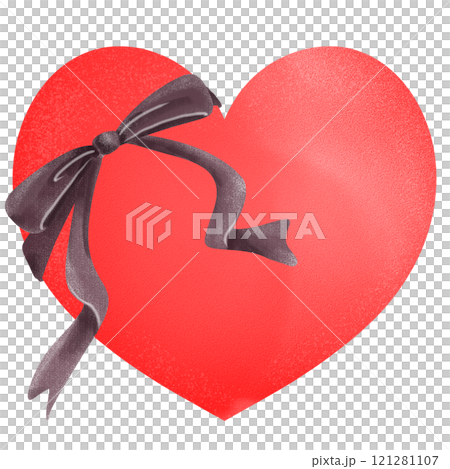 ブラウンのリボンが巻かれた赤いハートの水彩風イラストのイラスト素材