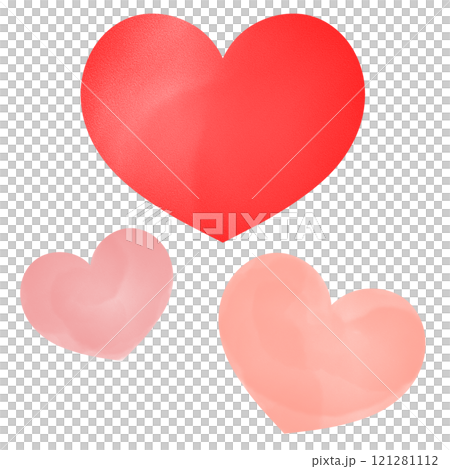 3つのピンクと赤のハートの水彩風イラスト 3つのピンクと赤のハートの水彩風イラスト 121281112