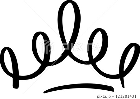 Simple, elegant line art illustration of a hand drawn crown, representing royalty, power, and authority, suitable for various design projects on a clean white background 121281431