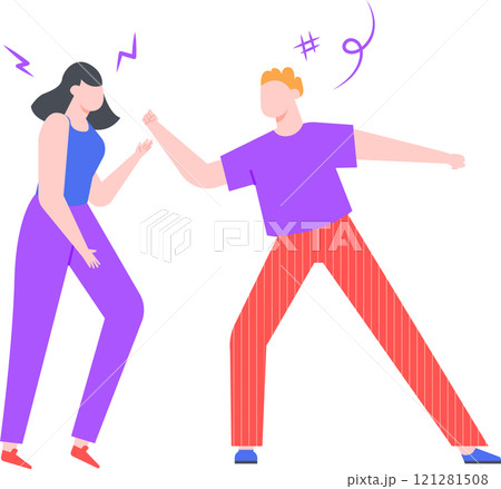 Two people having a disagreement, raising their voices and making angry gestures, showing signs of frustration and tension in their relationship Two people having a disagreement, raising their voices and making angry gestures, showing signs of frustration and tension in their relationship 121281508