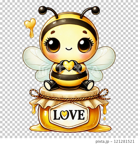 Cute bee character holding a heart, symbolizing love and sweetness. Valentine cartoon character. Cute bee character holding a heart, symbolizing love and sweetness. Valentine cartoon character. 121281521
