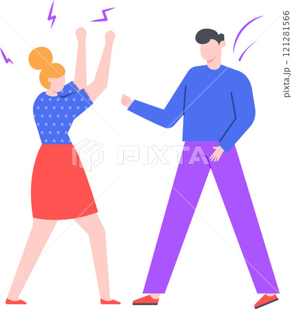 Young woman and man arguing and gesturing angrily during quarrel, disagreement or fight, conflict between people, misunderstanding in relationship, problems in communication 121281566