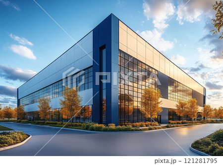 ブルーをアクセントにしたモダンなオフィス 121281795