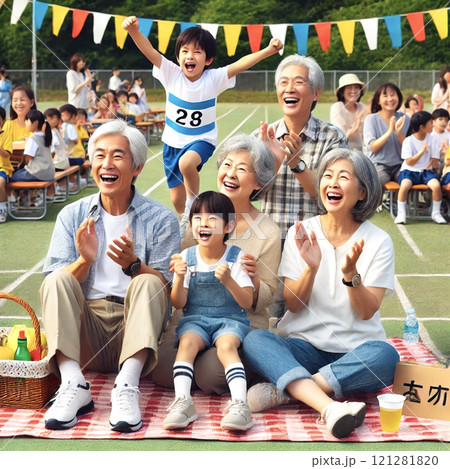 運動会を見に来てる家族 121281820