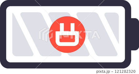 Displaying battery charging status with a plug symbol inside a red circle, indicating the device is actively receiving power and increasing its energy levels 121282320