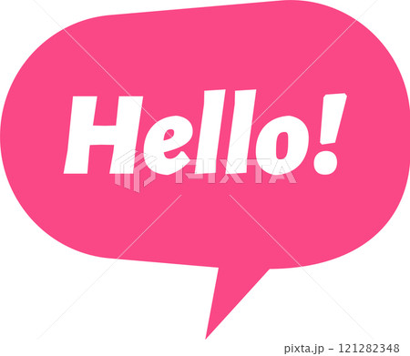 Pink speech bubble featuring a cheerful hello greeting with an exclamation mark, symbolizing friendly communication and engaging introductory expressions in social interactions Pink speech bubble featuring a cheerful hello greeting with an exclamation mark, symbolizing friendly communication and engaging introductory expressions in social interactions 121282348