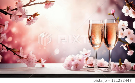 《AI画像》春の桜とシャンパン 121282447