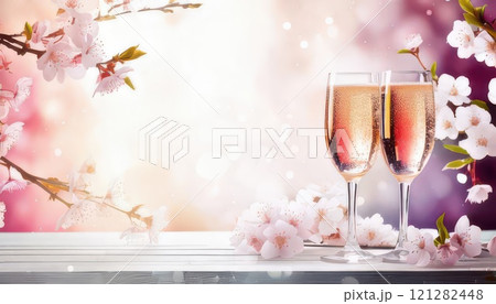 《AI画像》春の桜とシャンパン 121282448