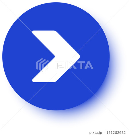White arrow pointing right within a blue circle, featuring a shadow, symbolizing direction, progress, and forward movement, while conveying a sense of guidance and navigation White arrow pointing right within a blue circle, featuring a shadow, symbolizing direction, progress, and forward movement, while conveying a sense of guidance and navigation 121282682