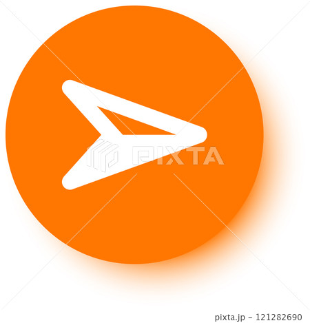 White arrow pointing to the right, positioned on an orange circle with a subtle drop shadow effect, creating a visually appealing and informative graphic suitable for various design projects 121282690