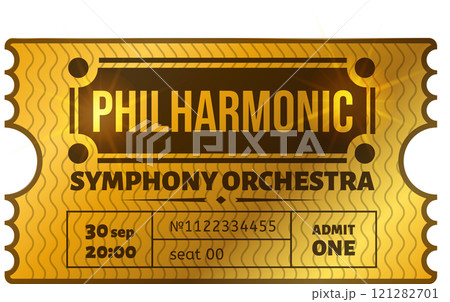 Golden ticket granting access to an exclusive Philharmonic Symphony Orchestra concert on September 30th at 8 PM, featuring seat number 00 for one fortunate attendee Golden ticket granting access to an exclusive Philharmonic Symphony Orchestra concert on September 30th at 8 PM, featuring seat number 00 for one fortunate attendee 121282701