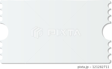 Blank white ticket with serrated edges and hole punches creates a simple yet versatile image suitable for various design purposes related to events, travel, or admissions Blank white ticket with serrated edges and hole punches creates a simple yet versatile image suitable for various design purposes related to events, travel, or admissions 121282711