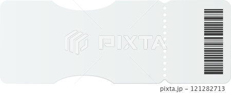 Blank white ticket with barcode and perforated right side suggesting entering or winning a contest, lottery, raffle, event, festival, concert, cinema, flight, travel, coupon, or discount Blank white ticket with barcode and perforated right side suggesting entering or winning a contest, lottery, raffle, event, festival, concert, cinema, flight, travel, coupon, or discount 121282713