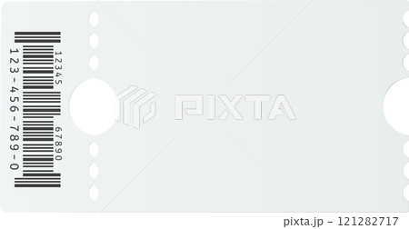 Clothing tag featuring a barcode and numeric details, designed with round holes for easy attachment to garments. Providing ample space for pricing and essential product information 121282717