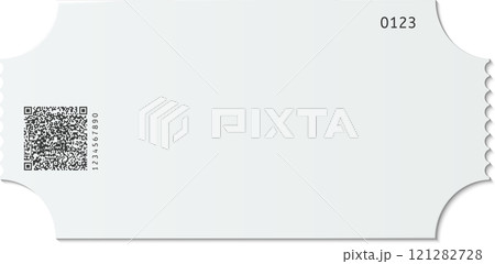 Generic white ticket with qr code and number on white background, isolated with clipping path, is waiting to be used for any event or occasion 121282728