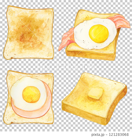 手描き水彩の美味しそうなトーストイラストセット 121283068