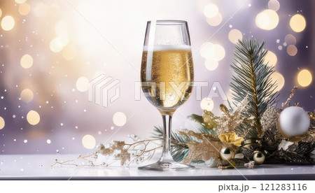 《AI画像》キラキラ背景とシャンパン 121283116