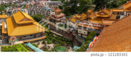 Kek Lok Si Temple in Penang, Malaysia, panoramic view, traditional Chinese architecture, golden roofs, lush greenery, surrounding cityscape, cultural heritage, beautiful landmark Kek Lok Si Temple in Penang, Malaysia, panoramic view, traditional Chinese architecture, golden roofs, lush greenery, surrounding cityscape, cultural heritage, beautiful landmark 121283161