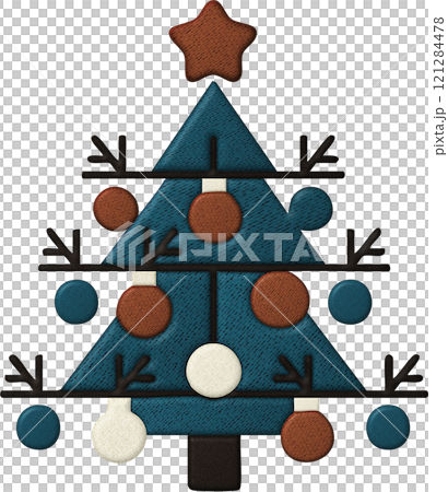 A festive atmosphere christmas tree patchwork embroidery stitch art for winter celebrations 121284478