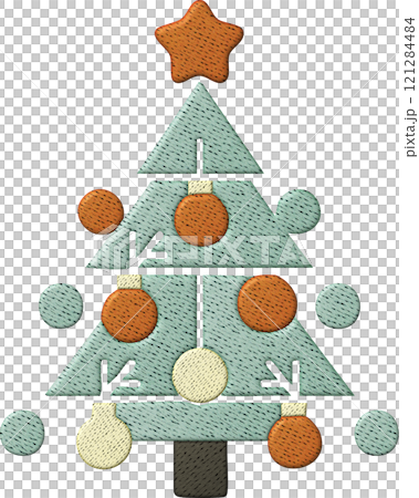 A festive atmosphere with christmas tree patchwork embroidery elements in cozy home settings 121284484
