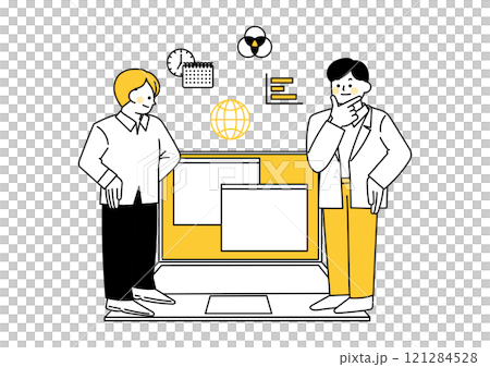 在電腦上工作的年輕商人的插圖 121284528