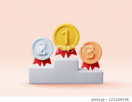 3d medals on podium isolated. 3d medals on podium isolated. 121284536