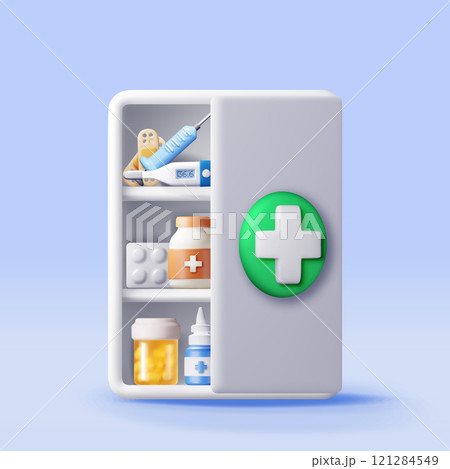 3d medicine cabinet isolated. Medical collection 3d medicine cabinet isolated. Medical collection 121284549